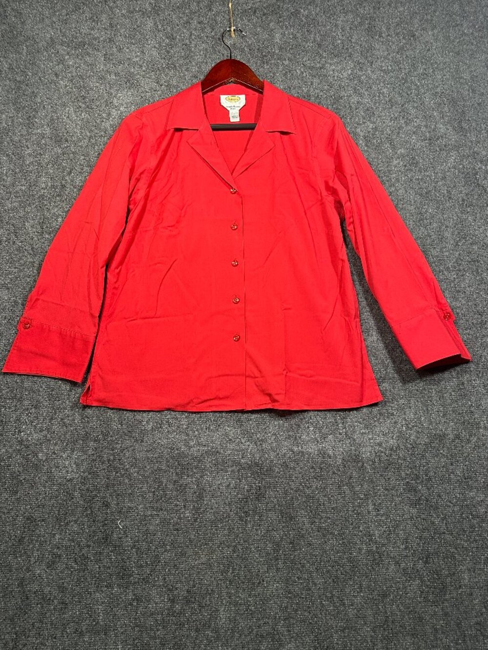 Talbots Shirt Womens 10 Red Cotton Stretch Button Up Blouse Wrinkle Resistant